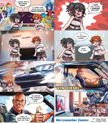 Size: 2876x3284 | Tagged: safe, artist:merryweather comics, derpibooru import, applejack, fluttershy, rainbow dash, rarity, bee, insect, barely pony related, bumblebee, dominic toretto, family meme, image, jpeg, optimus prime, the fast and the furious, transformers, vin diesel