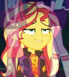 Size: 636x711 | Tagged: suggestive, derpibooru import, screencap, sunset shimmer, twilight sparkle, equestria girls, equestria girls series, sunset's backstage pass!, spoiler:eqg series (season 2), blushing, cropped, image, implied lesbian, implied shipping, implied sunsetsparkle, out of context, png, solo