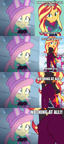 Size: 1920x4318 | Tagged: suggestive, derpibooru import, edit, edited screencap, screencap, fluttershy, pinkie pie, sunset shimmer, equestria girls, equestria girls series, holidays unwrapped, spoiler:eqg series (season 2), bags under eyes, beanie, clothes, dark circles, female, frostbite, hat, image, mittens, nothing at all, png, saving pinkie's pie, scared, shrunken pupils, snow, snow fort, souffle, stupid sexy flanders, stupid sexy sunset shimmer, the simpsons, thousand yard stare, visible breath, winter, winter outfit