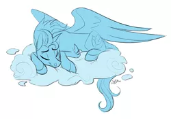 Size: 2119x1481 | Tagged: safe, artist:probablyfakeblonde, derpibooru import, oc, oc:andrew swiftwing, unofficial characters only, pegasus, cloud, cloud nap, image, png, sketch, sleeping, wings