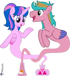 Size: 5000x5388 | Tagged: safe, artist:melisareb, derpibooru import, oc, oc:hsu amity, oc:jet raise, unofficial characters only, alicorn, genie, genie pony, pegasus, pony, .svg available, absurd resolution, duo, female, image, male, mare, open mouth, png, simple background, stallion, transparent background, vector