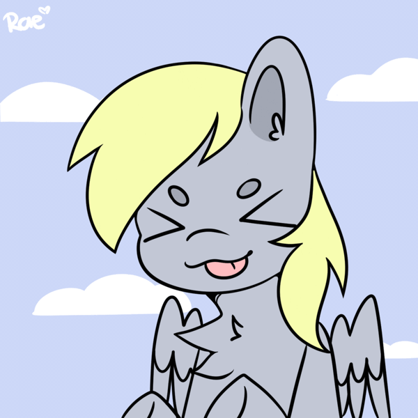 Size: 1200x1200 | Tagged: safe, artist:kokoaapuff, derpibooru import, derpy hooves, pegasus, pony, :p, ><, animated, bust, chest fluff, cute, dancing, derpabetes, ear fluff, eyes closed, gif, image, solo, tongue out