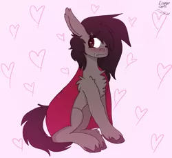 Size: 1509x1383 | Tagged: safe, artist:revenge.cats, derpibooru import, ponified, bat pony, pony, blanket, blushing, falling in reverse, fangs, image, pink background, png, ronnie radke, simple background, sitting, solo