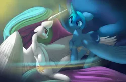 Size: 7200x4700 | Tagged: safe, artist:auroriia, derpibooru import, princess celestia, princess luna, alicorn, pony, princess twilight sparkle (episode), absurd resolution, crying, duo, duo female, female, image, mare, nightmare luna, png, reference, royal sisters, siblings, sisters, spread wings, wings