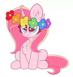 Size: 3175x3377 | Tagged: safe, artist:kittyrosie, derpibooru import, oc, oc:rosa flame, pony, 2018, blushing, chest fluff, cute, ear fluff, flower, flower in hair, image, png, simple background, sitting, white background