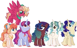 Size: 1280x808 | Tagged: safe, artist:stuffimadeonbase, derpibooru import, oc, unofficial characters only, alicorn, hippogriff, pegasus, pony, unicorn, alicorn oc, base used, colored hooves, eye clipping through hair, female, flower, flower in hair, freckles, horn, image, interspecies offspring, jewelry, magical lesbian spawn, mare, necklace, offspring, parent:autumn blaze, parent:big macintosh, parent:princess cadance, parent:princess celestia, parent:princess flurry heart, parent:princess luna, parent:princess skystar, parent:pumpkin cake, parent:rarity, parent:saffron masala, parent:sassy saddles, parent:twilight sparkle, parents:cadmac, parents:celestiblaze, parents:masaluna, parents:pumpkin heart, parents:sassylight, parents:skystararity, pegasus oc, peytral, png, simple background, transparent background, unicorn oc, watermark, wings