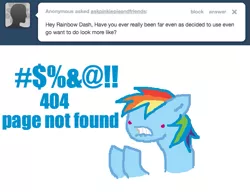 Size: 651x500 | Tagged: safe, artist:askpinkiepieandfriends, derpibooru import, rainbow dash, pegasus, pony, 404, ask, bust, female, image, mare, png, simple background, solo, tumblr, white background