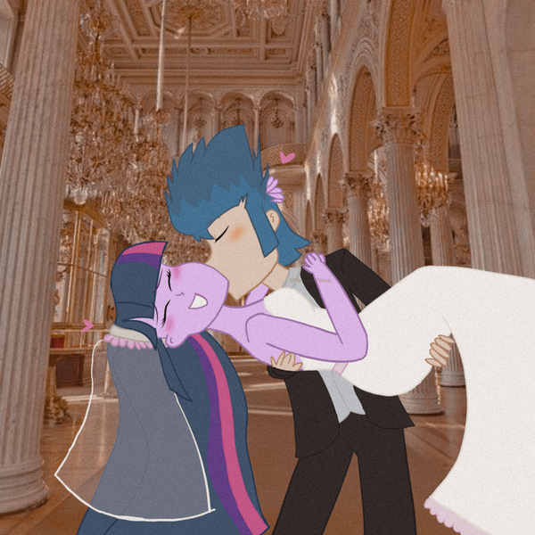 2508792 - safe, artist:egtwiflash, derpibooru import, flash sentry, twilight  sparkle, equestria girls, aesthetic, aesthetics, clothes, cute, dress,  female, flashlight, image, jpeg, kissing, male, marriage, shipping,  straight, wedding, wedding dress ...