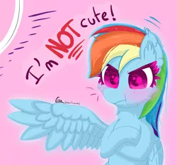 Size: 2779x2574 | Tagged: safe, artist:vinca, derpibooru import, rainbow dash, pegasus, pony, blushing, cheek fluff, crossed hooves, ear fluff, emanata, female, i'm not cute, image, mare, png, scrunchy face, solo, spread wings, wings