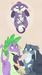 Size: 1068x1924 | Tagged: safe, artist:wanderingpegasus, derpibooru import, gabby, spike, dragon, gryphon, female, image, interspecies offspring, male, offspring, parent:gabby, parent:spike, parents:spabby, png, purring, shipping, spabby, straight