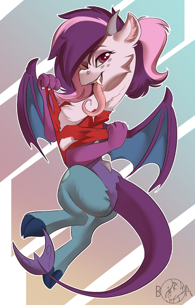 Size: 2112x3303 | Tagged: safe, artist:beardie, derpibooru import, oc, oc:mirage, unofficial characters only, draconequus, clothes, draconequus oc, image, png, polo shirt, ripping clothes, transformation