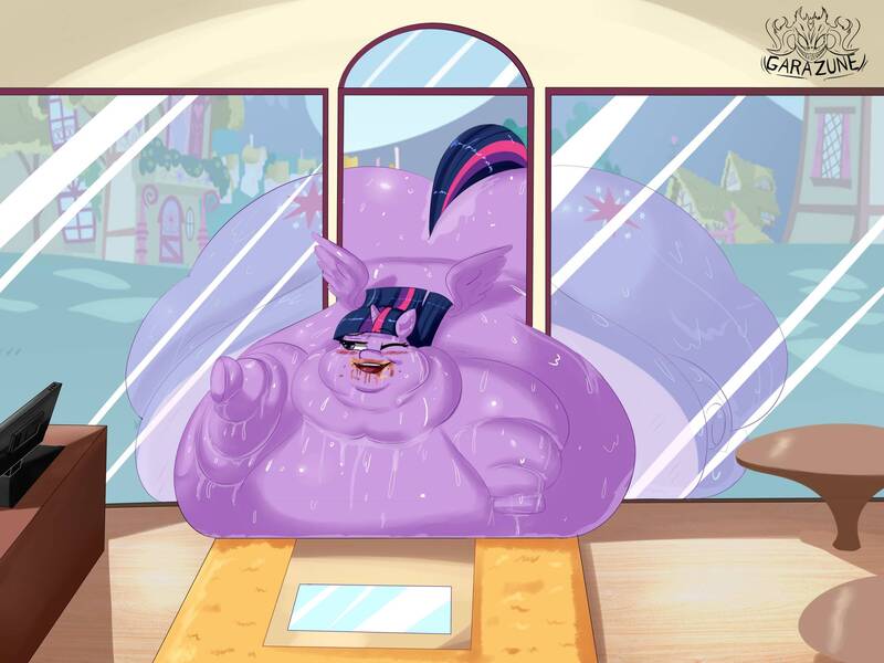 Size: 2000x1500 | Tagged: questionable, artist:garazune, derpibooru import, twilight sparkle, twilight sparkle (alicorn), alicorn, pony, belly, big belly, bingo wings, both cutie marks, butt, commission, double chin, fat, female, huge belly, huge butt, image, immobile, impossibly large belly, impossibly large butt, impossibly obese, jpeg, large butt, mare, messy eating, morbidly obese, neck roll, obese, one eye closed, open mouth, open smile, rolls of fat, slob, smiling, solo, sweat, sweating profusely, too fat to get through, twibutt, twilard sparkle, weight gain
