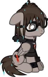 Size: 727x1163 | Tagged: safe, artist:lightningbolt, derpibooru import, ponified, pegasus, pony, .svg available, clandestine industries, clothes, derpibooru exclusive, floppy ears, folded wings, frown, glasses, hoodie, image, jewelry, male, mikey way, my chemical romance, necklace, png, sad, shirt, simple background, sitting, solo, stallion, t-shirt, transparent background, vector, wet, wet mane, wings, wristband