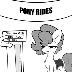 Size: 3000x3000 | Tagged: safe, artist:tjpones, derpibooru import, oc, oc:brownie bun, unofficial characters only, earth pony, pony, horse wife, banner, black and white, brownie bun is not amused, ear fluff, female, grayscale, high res, image, lidded eyes, mare, monochrome, png, saddle, simple background, solo, tack, unamused, white background