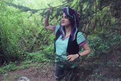 Size: 1792x1194 | Tagged: safe, artist:sarahndipity cosplay, derpibooru import, starlight glimmer, human, beanie, clothes, cosplay, costume, everfree northwest, everfree northwest 2019, forest, hat, image, irl, irl human, jpeg, photo, tree