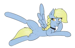 Size: 2582x1673 | Tagged: suggestive, artist:eyeburn, derpibooru import, oc, oc:windswept skies, unofficial characters only, pegasus, pony, belly button, braid, charm, collar, draw me like one of your french girls, featureless crotch, female, image, lidded eyes, looking at you, mare, png, rule 63, side, simple background, smiling, smirk, solo, spread wings, transparent background, wings