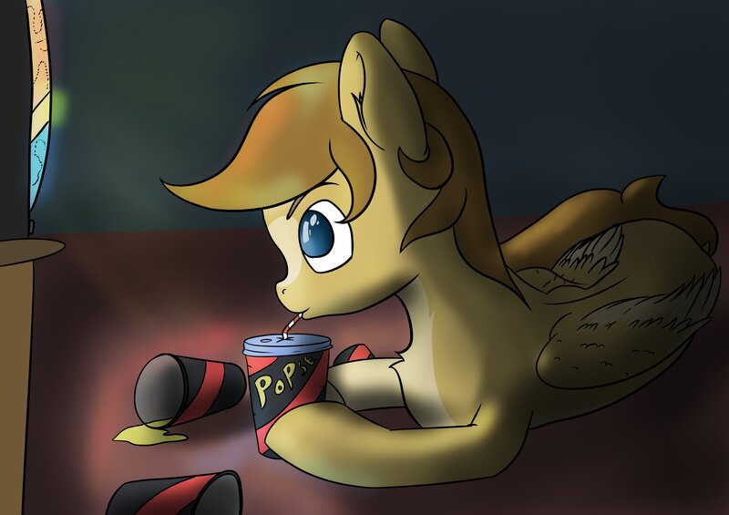 Size: 4096x2892 | Tagged: safe, artist:db, artist:dbcreativearts, derpibooru import, oc, oc:buttercup, pegasus, drinking, image, jpeg, solo, television