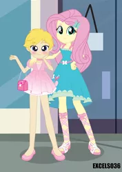 Size: 2480x3508 | Tagged: safe, alternate version, artist:excelso36, derpibooru import, fluttershy, oc, oc:cherish lynne, equestria girls, blushing, canon x oc, choker, clothes, commissioner:shortskirtsandexplosions, crossdressing, female, femboy, girly, image, jpeg, makeup, male, purse, sissy, size difference, skirt, straight