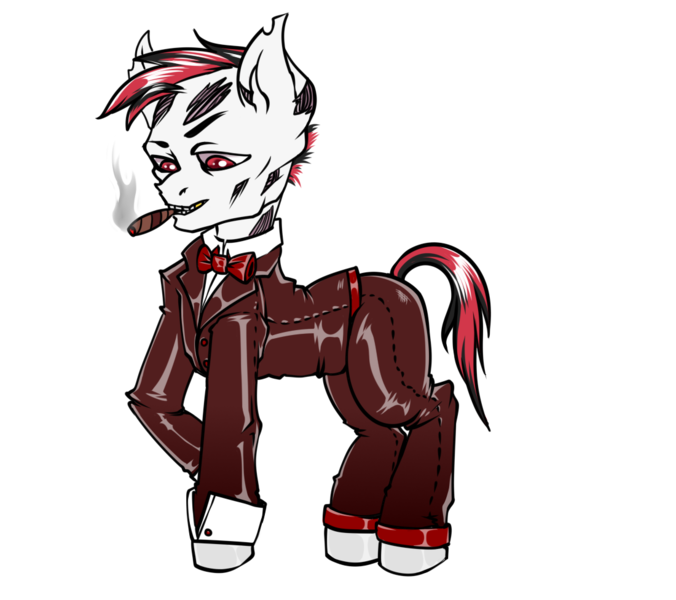 Size: 1100x976 | Tagged: safe, artist:leastways, derpibooru import, oc, unofficial characters only, ghoul, undead, fallout equestria, cigar, clothes, commission, fanfic art, image, png, simple background, sketch, smoking, solo, suit, transparent background, tuxedo