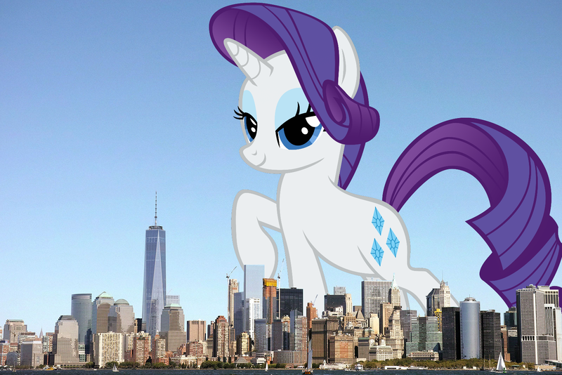 Size: 1600x1067 | Tagged: safe, artist:andoanimalia, derpibooru import, rarity, pony, unicorn, female, giant pony, giant unicorn, giantess, highrise ponies, image, irl, macro, manhattan, mare, mega giant, mega rarity, new york, new york city, photo, png, ponies in real life