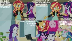 Size: 1280x720 | Tagged: safe, derpibooru import, edit, edited screencap, editor:quoterific, screencap, applejack, fluttershy, pinkie pie, rainbow dash, rarity, sci-twi, sunset shimmer, twilight sparkle, dance magic, equestria girls, spoiler:eqg specials, ^^, bracelet, clothes, cute, cutie mark, cutie mark on clothes, diapinkes, drums, eyes closed, female, glasses, hairpin, humane five, humane seven, humane six, image, jackabetes, jewelry, musical instrument, one eye closed, open mouth, png, ponytail, shimmerbetes, smiling, twiabetes