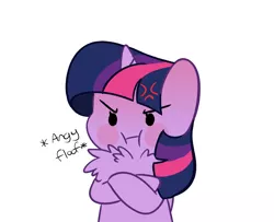 Size: 3308x2683 | Tagged: safe, artist:kittyrosie, derpibooru import, twilight sparkle, twilight sparkle (alicorn), alicorn, pony, :c, :i, >:c, angry, blush sticker, blushing, chest fluff, cross-popping veins, crossed hooves, frown, image, png, puffy cheeks, simple background, white background