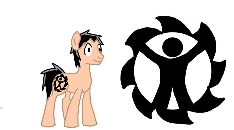 Size: 1440x799 | Tagged: safe, artist:ceehoff, derpibooru import, oc, ponified, unofficial characters only, earth pony, pony, cutie mark background, earth pony oc, human oc, image, jpeg, male, simple background, smiling, solo, stallion, white background