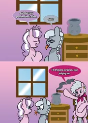 Size: 1280x1786 | Tagged: safe, artist:ladyanidraws, derpibooru import, diamond tiara, silver spoon, oc, pony, ashtray, bait and switch, cigar, female, grandmother, image, png, vase