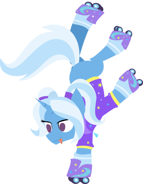 Size: 1147x1468 | Tagged: safe, artist:samsailz, derpibooru import, trixie, pony, unicorn, :p, alternate hairstyle, babysitter trixie, clothes, handstand, hoodie, image, png, roller skates, skates, solo, tongue out, upside down