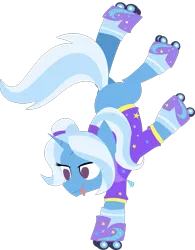 Size: 1147x1468 | Tagged: safe, artist:samsailz, derpibooru import, trixie, pony, unicorn, :p, alternate hairstyle, babysitter trixie, clothes, handstand, hoodie, image, png, roller skates, skates, solo, tongue out, upside down