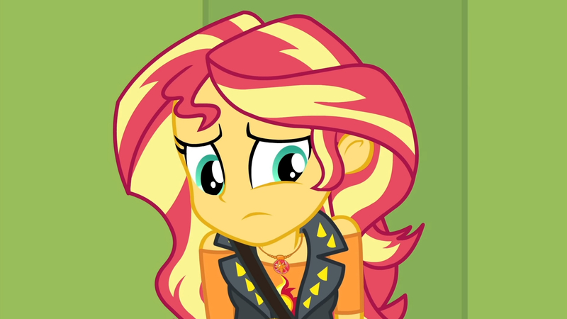 Size: 3410x1920 | Tagged: safe, derpibooru import, screencap, sunset shimmer, equestria girls, equestria girls series, forgotten friendship, clothes, cute, cutie mark, cutie mark on clothes, female, geode of empathy, image, jacket, jewelry, jpeg, leather, leather jacket, lockers, magical geodes, necklace, sad, sadorable, shimmerbetes, solo