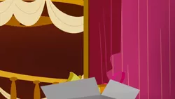 Size: 1280x720 | Tagged: safe, derpibooru import, screencap, slice of life (episode), background, bell, box, curtain, image, liminal space, no pony, png, ponyville town hall, scenic ponyville