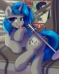 Size: 1600x2000 | Tagged: safe, artist:shadowreindeer, derpibooru import, oc, oc:homage, unofficial characters only, pony, unicorn, fallout equestria, butt, dock, fallout, image, jpeg, lidded eyes, looking at you, microphone, plot, raspberry, smiling, tongue out, underhoof