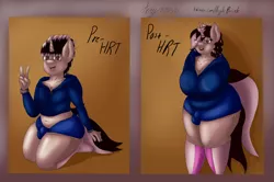 Size: 9024x6000 | Tagged: suggestive, artist:acrylicbristle, derpibooru import, oc, oc:acrylic bristle, unofficial characters only, anthro, plantigrade anthro, pony, unicorn, anthro oc, bedroom eyes, belly, big breasts, breasts, busty oc, chubby, clothes, crotch bulge, curvy, dickgirl, eye clipping through hair, fat, female, femboy, fupa, futa, girly, hoodie, horn, huge breasts, image, intersex, kneeling, lipstick, long hair, male, mare, png, shorts, smiling, socks, soft, thick, thighs, thunder thighs, tight clothing, trans female, transgender, twink, unicorn oc, wide hips