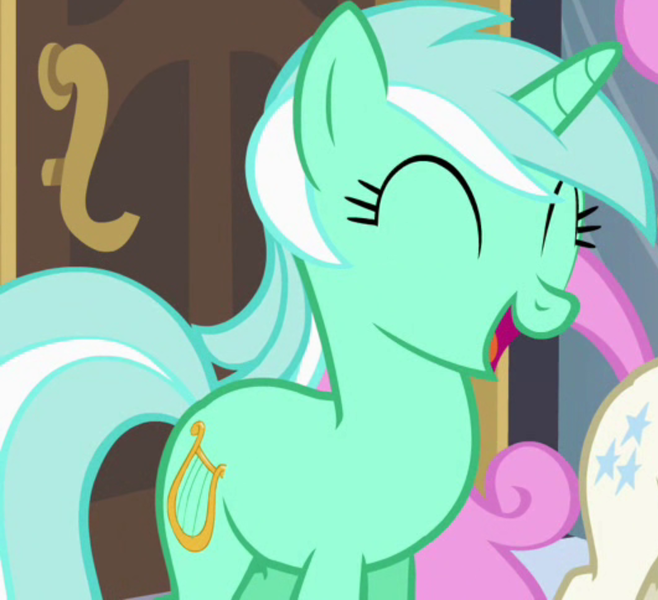 Size: 796x726 | Tagged: safe, derpibooru import, screencap, lyra heartstrings, twinkleshine, pony, unicorn, a canterlot wedding, season 2, background pony, cropped, cute, eyes closed, female, image, lyrabetes, mare, open mouth, png