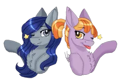 Size: 1249x843 | Tagged: safe, artist:inspiredpixels, derpibooru import, oc, unofficial characters only, pony, bust, chest fluff, duo, image, one eye closed, png, signature, simple background, transparent background