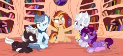 Size: 1024x470 | Tagged: safe, artist:sapphiretwinkle, derpibooru import, oc, oc:amber blaze, oc:flora, oc:frost bite, oc:goosebumps, oc:meringue, unofficial characters only, earth pony, pegasus, pony, the beginning of the end, base used, female, image, jpeg, mare