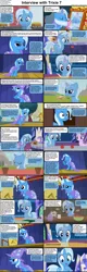 Size: 1282x4017 | Tagged: safe, artist:agrol, derpibooru import, edit, edited screencap, screencap, starlight glimmer, trixie, pony, unicorn, comic:celestia's servant interview, headmare of the school, all bottled up, boast busters, apple, book, brush, brushing, brushing mane, cape, caption, clothes, coffee mug, comic, cookie, cs captions, cute, diatrixes, doodling, drawing, female, flower, flower pot, food, fruit, hat, image, interview, levitation, looking at you, magic, magic aura, magic lessons, mare, mirror, missing accessory, mug, must be better, nom, png, quill pen, sandwich, screencap comic, smiling, teapot, telekinesis, text, trixie's cape, trixie's hat, wide smile