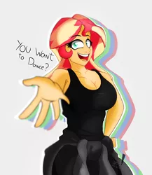 Size: 2500x2880 | Tagged: safe, artist:diamondgreenanimat0, derpibooru import, sunset shimmer, human, equestria girls, 2021, anatomy, breasts, clothes, hand on hip, happy, humanized, image, inspiration, looking at you, outstretched arm, png, practice drawing, red hair, simple background, sweater, white background, yellow hair