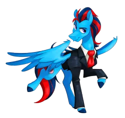 Size: 3328x3140 | Tagged: safe, artist:luximus17, derpibooru import, oc, oc:andrew swiftwing, unofficial characters only, pegasus, pony, clothes, image, male, necktie, png, pose, smiling, smirk, spread wings, stallion, suit, wings