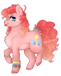Size: 1280x1596 | Tagged: safe, artist:a1-axis, derpibooru import, pinkie pie, earth pony, pony, bracelet, chest fluff, female, image, jewelry, mare, png, raised hoof, simple background, solo, tail scrunchie, tongue out, transparent background