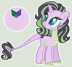 Size: 918x854 | Tagged: safe, artist:shiibases, artist:sistervailory, derpibooru import, oc, oc:fluorite, unofficial characters only, dracony, hybrid, base used, cutie mark, female, freckles, green background, horn, image, interspecies offspring, offspring, outline, parent:rarity, parent:spike, parents:sparity, png, simple background, slit eyes, solo