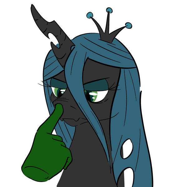 Size: 3000x3000 | Tagged: safe, artist:spagootispootis, derpibooru import, queen chrysalis, changeling, changeling queen, angry, annoyed, boop, female, grump, image, png