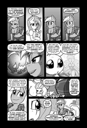 Size: 875x1280 | Tagged: suggestive, artist:ketirz, derpibooru import, angel bunny, applejack, fluttershy, anthro, rabbit, comic:hare moon, fanfic, angelshy, animal, belly button, black and white, boob window, breast pillow, breasts, busty applejack, busty fluttershy, cleavage, clothes, comic, daisy dukes, dialogue, erect nipples, female, grayscale, image, jpeg, leering, lore, male, monochrome, nipple outline, plaid shirt, shipping, shirt, shorts, straight, sweet apple acres, webcomic, word balloon