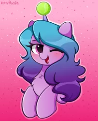 Size: 3752x4624 | Tagged: safe, artist:kittyrosie, derpibooru import, izzy moonbow, twilight sparkle, pony, unicorn, ball, blushing, chest fluff, cute, g5, horn, horn impalement, hornball, image, izzybetes, one eye closed, open mouth, open smile, png, smiling, tennis ball, unicorn twilight, wink