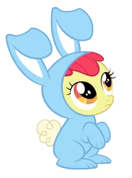 Size: 4461x6000 | Tagged: safe, artist:otfor2, derpibooru import, apple bloom, earth pony, pony, absurd resolution, adorabloom, animal costume, bunny costume, clothes, costume, cute, female, filly, frown, image, looking up, png, simple background, solo, transparent background, vector