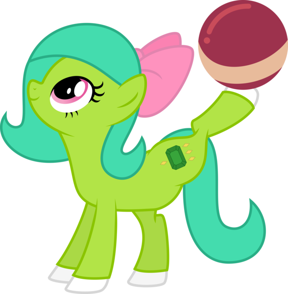 Size: 4000x4085 | Tagged: safe, artist:melisareb, derpibooru import, oc, oc:emerald joy, unofficial characters only, earth pony, pony, absurd resolution, ball, bow, female, image, looking up, mare, png, side view, simple background, solo, transparent background, vector