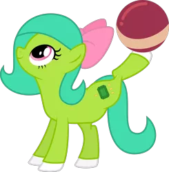 Size: 4000x4085 | Tagged: safe, artist:melisareb, derpibooru import, oc, oc:emerald joy, unofficial characters only, earth pony, pony, absurd resolution, ball, bow, female, image, looking up, mare, png, side view, simple background, solo, transparent background, vector