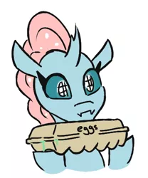 Size: 382x460 | Tagged: safe, artist:jargon scott, derpibooru import, ocellus, changedling, changeling, egg carton, female, image, png, simple background, solo, white background