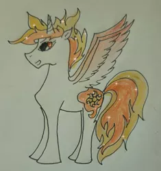 Size: 2816x3000 | Tagged: safe, artist:goldlines005, derpibooru import, oc, oc:sunrise, unofficial characters only, alicorn, pony, alicorn oc, horn, image, jpeg, male, parent:princess celestia, solo, stallion, traditional art, wings